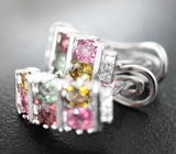 Эффектные серебряные серьги с разноцветными турмалинами и диопсидами Серебро 925