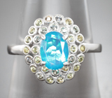 Яркое серебряное кольцо с ограненным опалом и сапфирами Серебро 925