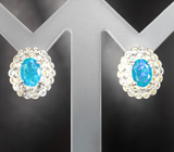 Яркие серебряные серьги с  ограненными опалами и сапфирами Серебро 925