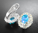 Яркие серебряные серьги с  ограненными опалами и сапфирами Серебро 925