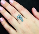 Оригинальное серебряное кольцо с апатитами и танзанитами