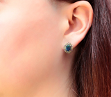 Праздничные серебряные серьги с ограненными черными опалами и разноцветными сапфирами Серебро 925