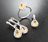 Чудесный серебряный комплект с цитринами Серебро 925