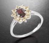 Изящное серебряное кольцо с альмандином гранатом и цитринами