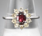 Изящное серебряное кольцо с альмандином гранатом и цитринами