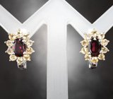 Изящные серебряные серьги с альмандинами гранатами и цитринами