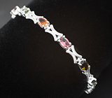 Превосходный серебряный браслет с разноцветными турмалинами Серебро 925