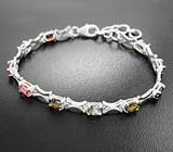 Превосходный серебряный браслет с разноцветными турмалинами Серебро 925