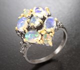 Серебряное кольцо с кристаллическими эфиопскими опалами