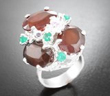 Серебряное кольцо с гессонитами гранатами, хризопразами и аметистами