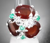 Серебряное кольцо с гессонитами гранатами, хризопразами и аметистами
