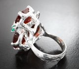 Серебряное кольцо с гессонитами гранатами, хризопразами и аметистами