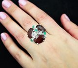 Серебряное кольцо с гессонитами гранатами, хризопразами и аметистами