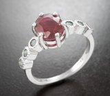 Серебряное кольцо с ярким рубином и изумрудами Серебро 925