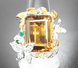 Серебряное кольцо с цитрином, голубыми топазами, хризопразом, диопсидом и перидотами Серебро 925