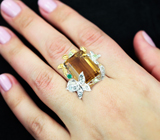 Серебряное кольцо с цитрином, голубыми топазами, хризопразом, диопсидом и перидотами Серебро 925