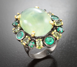 Серебряное кольцо с пренитом, хризопразом и перидотами Серебро 925