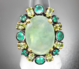 Серебряное кольцо с пренитом, хризопразом и перидотами Серебро 925