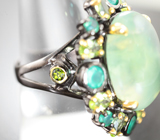 Серебряное кольцо с пренитом, хризопразом и перидотами Серебро 925