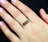 Праздничное серебряное кольцо с разноцветными турмалинами