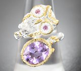 Серебрняое кольцо с аметистом и турмалинами