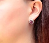 Стильные серебряные серьги с крупными рубинами Серебро 925