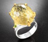 Серебряное кольцо с крупным цитрином авторской огранки и перидотами
