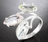 Кольцо с гелиодором высокой чистоты 1,65 карата, пастельно-розовым морганитом 1,95 карата и аквамарином 1,38 карата