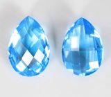 Пара чистейших голубых топазов редкой огранки 12,37 карата 