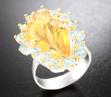 Серебряное кольцо с резным цитрином и голубыми топазами Серебро 925