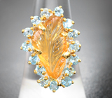 Серебряное кольцо с резным цитрином и голубыми топазами Серебро 925