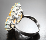 Серебряное кольцо с резным цитрином и голубыми топазами Серебро 925