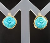 Серебряные серьги с резной армянской бирюзой 4,73 карата Серебро 925
