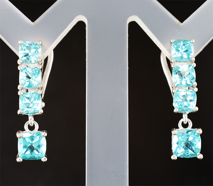 Прелестные серебряные серьги с «неоновым» апатитами