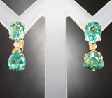 Золотые серьги с «неоновыми» апатитами цвета параиба 6,54 карата и бриллиантами Золото