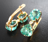 Золотые серьги с «неоновыми» апатитами цвета параиба 6,54 карата и бриллиантами Золото