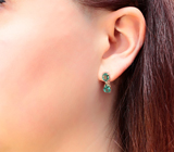 Золотые серьги с «неоновыми» апатитами цвета параиба 6,54 карата и бриллиантами Золото