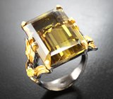 Серебряное кольцо с крупным цитрином и перидотами