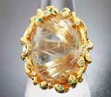 Кольцо с топовым рутиловым кварцем 23,78 карата, желтыми сапфирами, изумрудами и бриллиантами