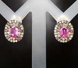 Серебряные серьги с розовыми «неоновым» и разноцветными сапфирами