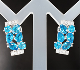 Роскошные серебряные серьги с «неоновыми» апатитами