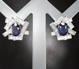 Эффектные серебряные серьги с насыщенно-синими сапфирами