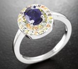 Праздничное серебряное кольцо с разноцветными сапфирами