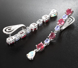 Великолепные серебряные серьги с кристаллическими эфиопскими опалами, рубинами и танзанитами Серебро 925