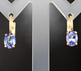 Золотые серьги с яркими танзанитами высоких характеристик 1,61 карата