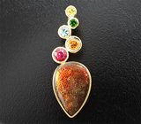 Комплект с аммолитами аммонита 15,58 карата, рубиновой шпинелью, цитрином, диопсидом, васильковым и желтым сапфиром