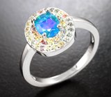 Серебряное кольцо с ограненным опалом и разноцветными сапфирами