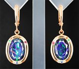 Комплект с ограненными черными опалами, разноцветными сапфирами и цаворитами