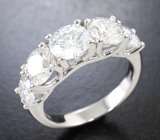 Серебряное кольцо с бесцветными муассанитами топовой огранки 3,64 карата