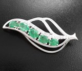 Крупная изысканная серебряная брошь с изумрудами Серебро 925